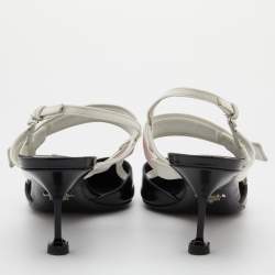 Prada White/Black Leather and Rubber Trim Pointed Toe Slingback Pumps Size 37.5