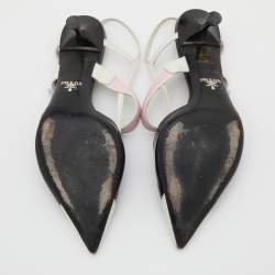 Prada White/Black Leather and Rubber Trim Pointed Toe Slingback Pumps Size 37.5
