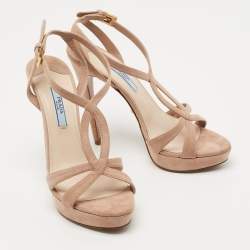 Prada Beige Suede Platform Ankle Strap Sandals Size 35.5