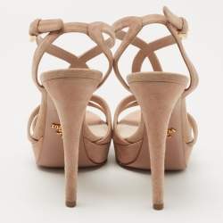 Prada Beige Suede Platform Ankle Strap Sandals Size 35.5