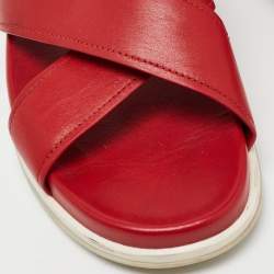 Pre Owned Prada Red Leather Crisscross  Sandals Size 40