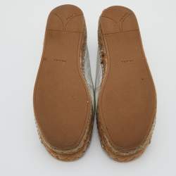 Pre Owned Prada Metallic Silver Leather Open Toe Platform Espadrille Flats Size 36