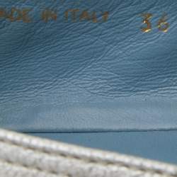 Pre Owned Prada Metallic Silver Leather Open Toe Platform Espadrille Flats Size 36