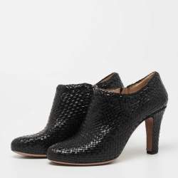 Pre Owned Prada Black Woven Leather Ankle Booties Size 36