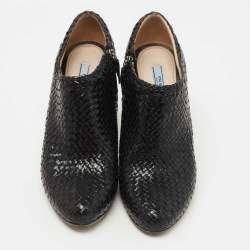 Pre Owned Prada Black Woven Leather Ankle Booties Size 36