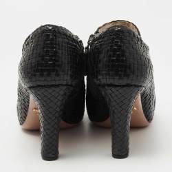 Pre Owned Prada Black Woven Leather Ankle Booties Size 36