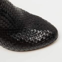 Pre Owned Prada Black Woven Leather Ankle Booties Size 36