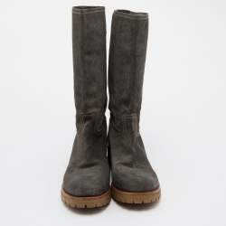Pre Owned Prada Grey Suede Mid Calf Length Boots Size 39