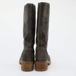 Pre Owned Prada Grey Suede Mid Calf Length Boots Size 39