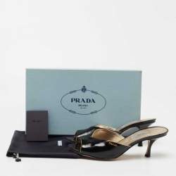 Pre Owned Prada Black Patent Leather Slide Sandals Size 38