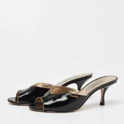 Pre Owned Prada Black Patent Leather Slide Sandals Size 38