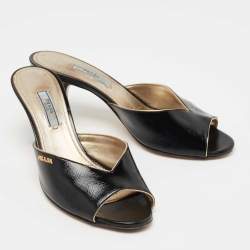 Pre Owned Prada Black Patent Leather Slide Sandals Size 38