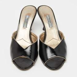 Pre Owned Prada Black Patent Leather Slide Sandals Size 38