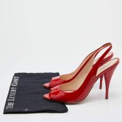 Pre Owned Prada Red Patent Leather Open Toe Slingback Pumps Size 40