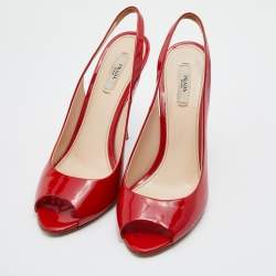 Pre Owned Prada Red Patent Leather Open Toe Slingback Pumps Size 40