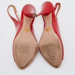 Pre Owned Prada Red Patent Leather Open Toe Slingback Pumps Size 40