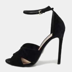 Prada Black Suede  Crisscross Ankle Strap Sandals Size 37.5