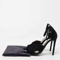 Prada Black Suede  Crisscross Ankle Strap Sandals Size 37.5