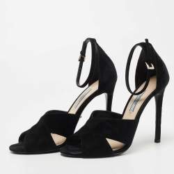 Prada Black Suede  Crisscross Ankle Strap Sandals Size 37.5