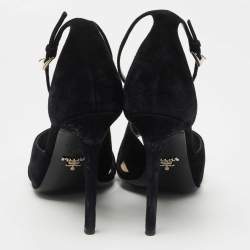 Prada Black Suede  Crisscross Ankle Strap Sandals Size 37.5