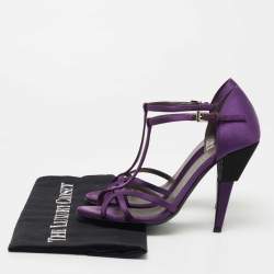 Pre Owned Prada Purple Satin T-Bar Ankle Strap Sandals Size 36