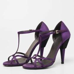 Pre Owned Prada Purple Satin T-Bar Ankle Strap Sandals Size 36