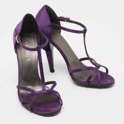 Pre Owned Prada Purple Satin T-Bar Ankle Strap Sandals Size 36