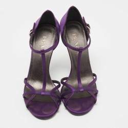 Pre Owned Prada Purple Satin T-Bar Ankle Strap Sandals Size 36