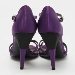 Pre Owned Prada Purple Satin T-Bar Ankle Strap Sandals Size 36