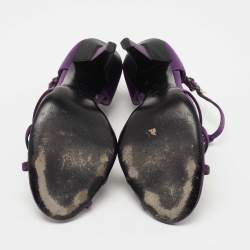 Pre Owned Prada Purple Satin T-Bar Ankle Strap Sandals Size 36