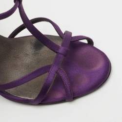 Pre Owned Prada Purple Satin T-Bar Ankle Strap Sandals Size 36