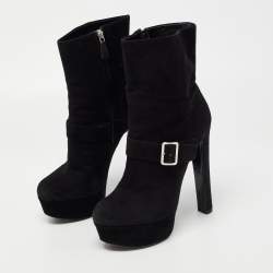 Pre Owned Prada Black Suede Platform Ankle Boots Size 38