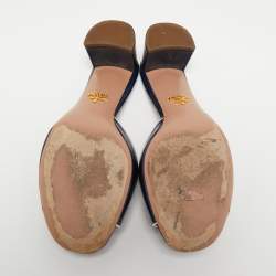 Pre Owned Prada Navy Blue Vernice Saffiano Leather Slide Sandals Size 38.5