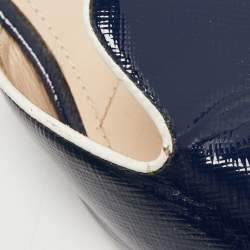 Pre Owned Prada Navy Blue Vernice Saffiano Leather Slide Sandals Size 38.5