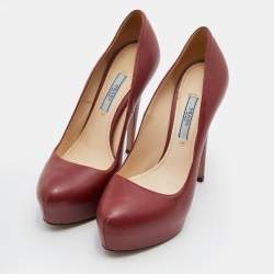 Prada Dark Red Leather Platform Pumps Size 37.5