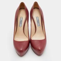 Prada Dark Red Leather Platform Pumps Size 37.5