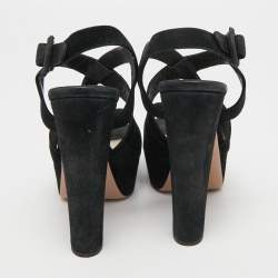 Prada Black Suede Crisscross Platform Ankle Strap Sandals Size 37