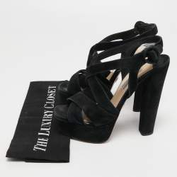 Prada Black Suede Crisscross Platform Ankle Strap Sandals Size 37