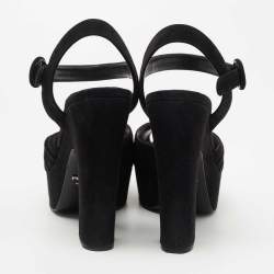 Prada Black Suede Peep Toe Platform Ankle Strap Sandals Size 40