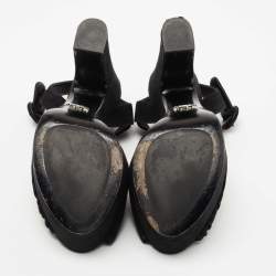 Prada Black Suede Peep Toe Platform Ankle Strap Sandals Size 40