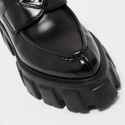 Pre Owned Prada Black Leather Monolith Logo Platform Loafers Size 37