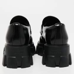Pre Owned Prada Black Leather Monolith Logo Platform Loafers Size 37