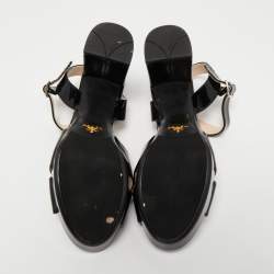 Prada Black Patent Leather Platform Ankle Strap Sandals Size 38.5