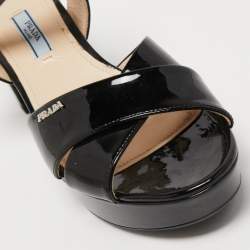 Prada Black Patent Leather Platform Ankle Strap Sandals Size 38.5