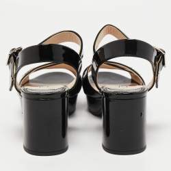 Prada Black Patent Leather Platform Ankle Strap Sandals Size 38.5