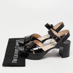 Prada Black Patent Leather Platform Ankle Strap Sandals Size 38.5