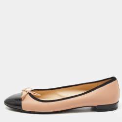 Pre Owned Prada Black/Pink Patent and Leather Bow Ballet Flats Size 38.5