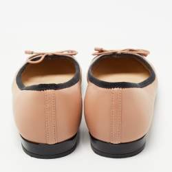 Pre Owned Prada Black/Pink Patent and Leather Bow Ballet Flats Size 38.5