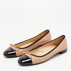 Pre Owned Prada Black/Pink Patent and Leather Bow Ballet Flats Size 38.5