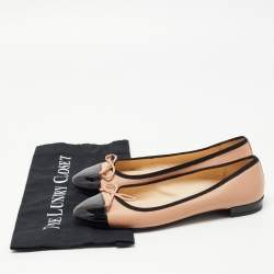 Pre Owned Prada Black/Pink Patent and Leather Bow Ballet Flats Size 38.5